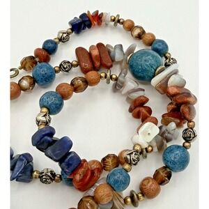 Vintage Artisan Mixed Stone Bead Boho Necklace‎
